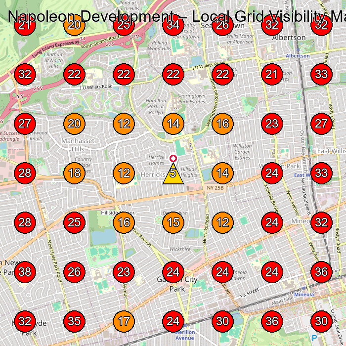 Napoleon Development GeoGrid visibility map for Custom Home Builder in Queens